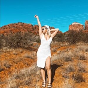 White Spaghetti Strap Wrap Midi Sundress